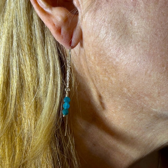Elegant Blue Sterling Silver and Beaded Dangle Earrings - Picture 6 of 6